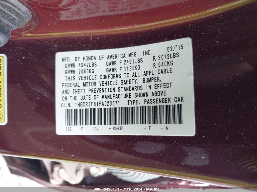 2015 HONDA ACCORD EX-L V-6 - 1HGCR3F81FA020571