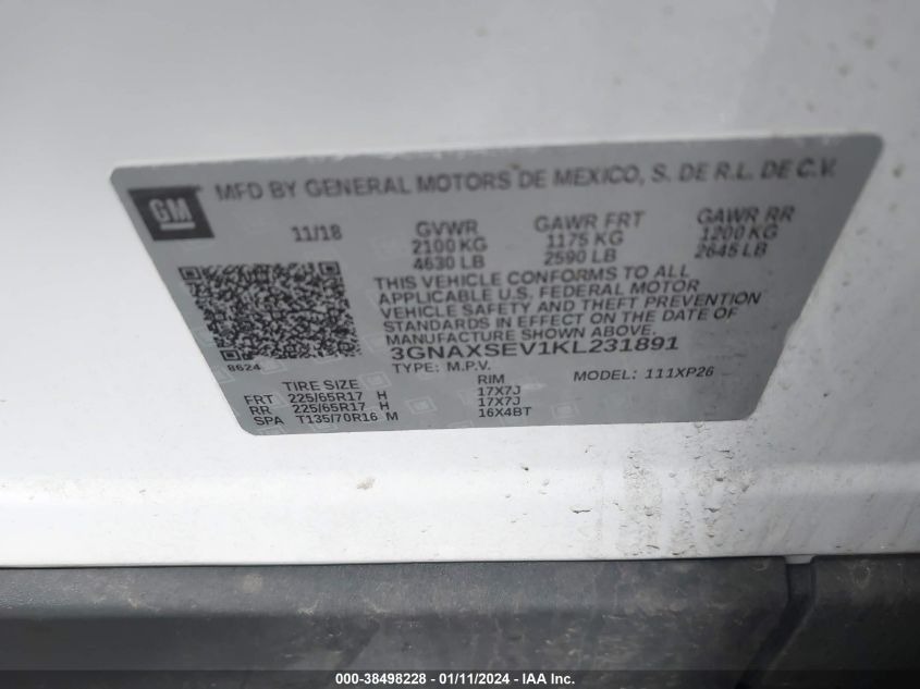 2019 CHEVROLET EQUINOX LS - 3GNAXSEV1KL231891