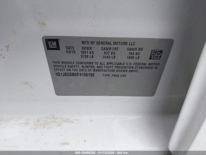 2015 CHEVROLET SONIC LTZ - 1G1JE6SB6F4186192