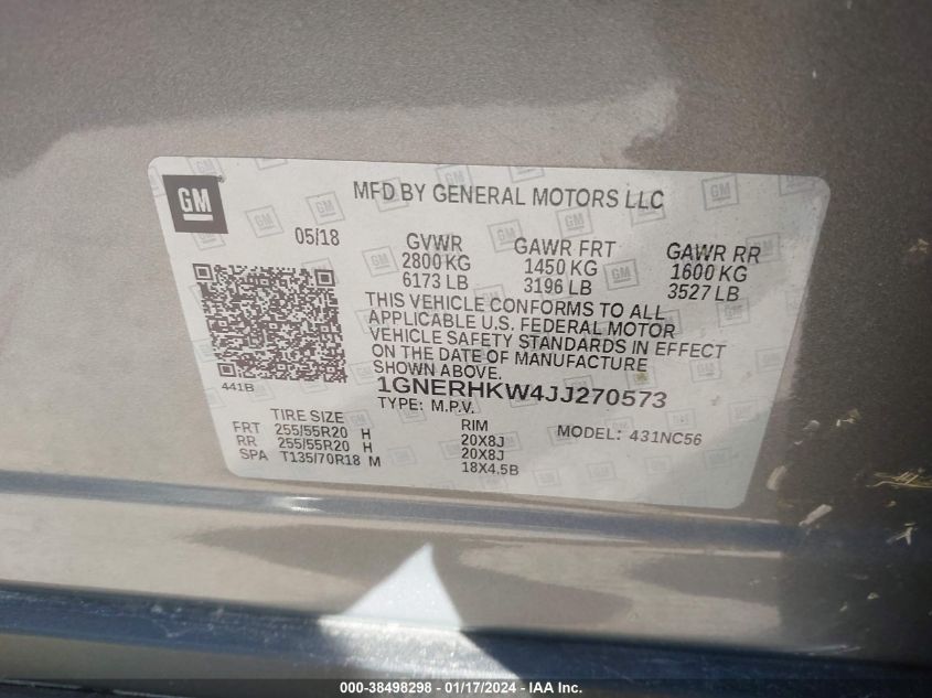 2018 CHEVROLET TRAVERSE LT - 1GNERHKW4JJ270573
