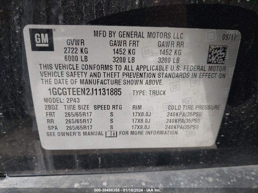2018 CHEVROLET COLORADO ZR2 - 1GCGTEEN2J1131885