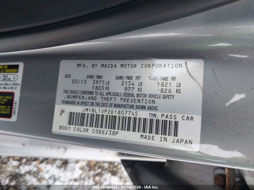 2013 MAZDA MAZDA3 I TOURING - JM1BL1VP2D1807745