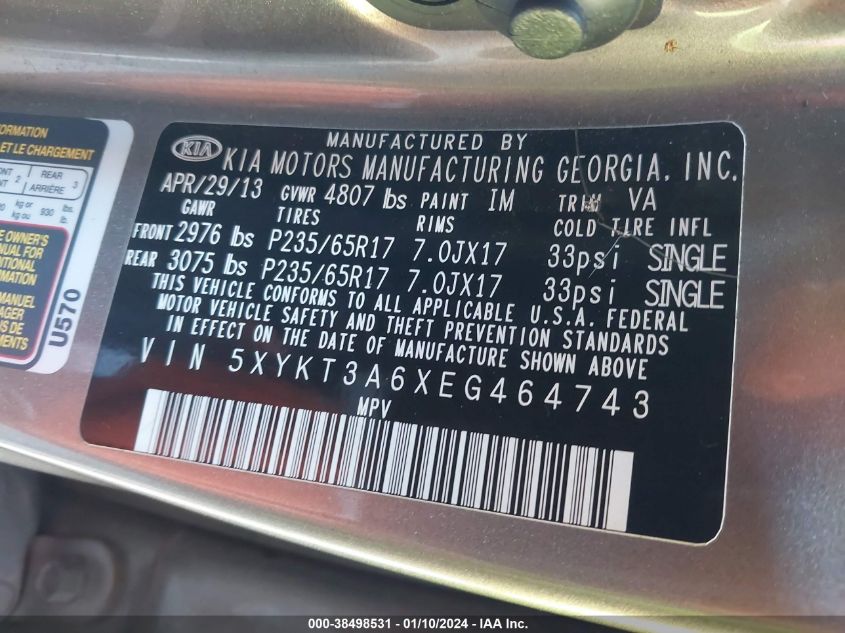 2014 KIA SORENTO LX - 5XYKT3A6XEG464743