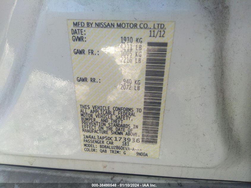 2013 NISSAN ALTIMA 2.5 SV - 1N4AL3AP5DC173936