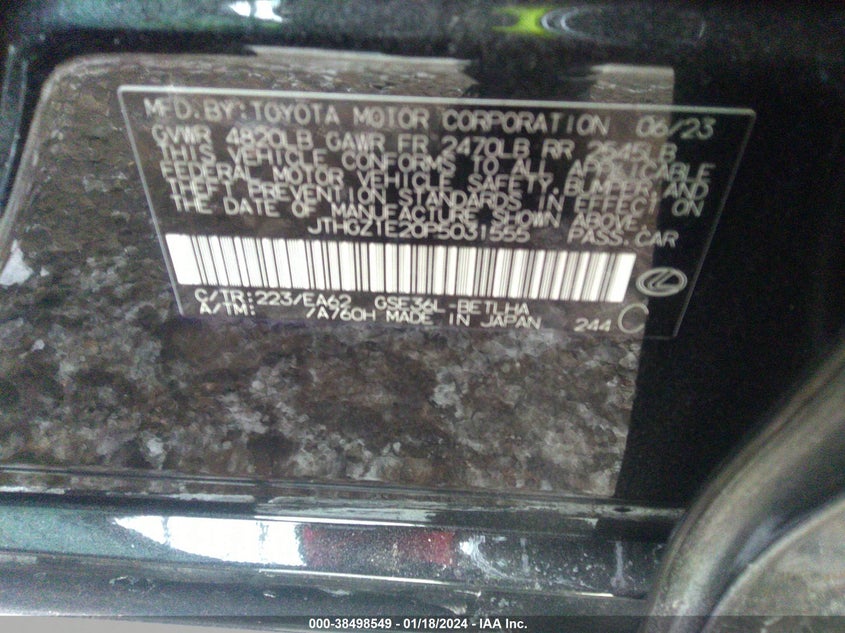 VIN JTHGZ1E20P5031555 2023 LEXUS IS 350 F SPORT