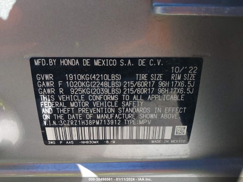 2023 HONDA HR-V LX - 3CZRZ1H38PM713912