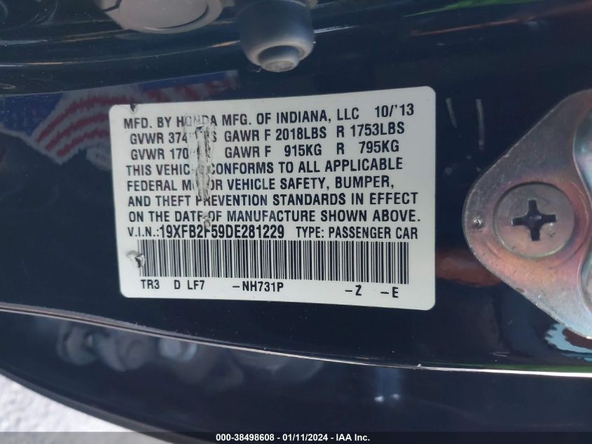 2013 HONDA CIVIC LX - 19XFB2F59DE281229