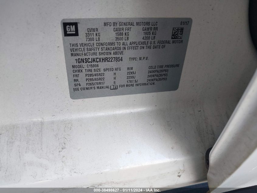 2017 CHEVROLET SUBURBAN PREMIER - 1GNSCJKCXHR227854