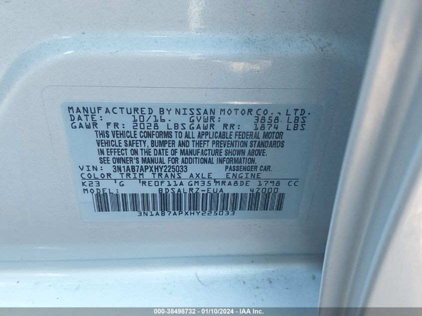 2017 NISSAN SENTRA SR - 3N1AB7APXHY225033