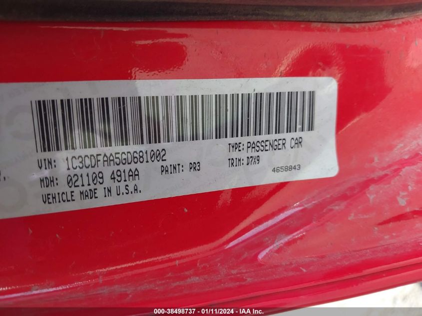 2016 DODGE DART SE - 1C3CDFAA5GD681002