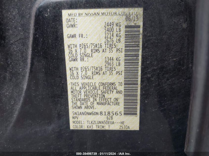 2013 NISSAN XTERRA X/S/PRO-4X - 5N1AN0NW6DN818565