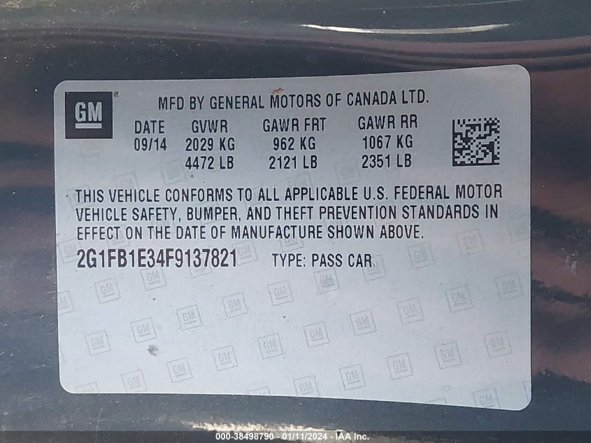 2015 CHEVROLET CAMARO LS - 2G1FB1E34F9137821