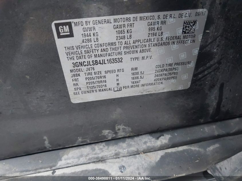2018 CHEVROLET TRAX 1LT - 3GNCJLSB4JL163532