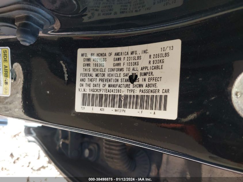 2014 HONDA ACCORD EX - 1HGCR2F71EA042280