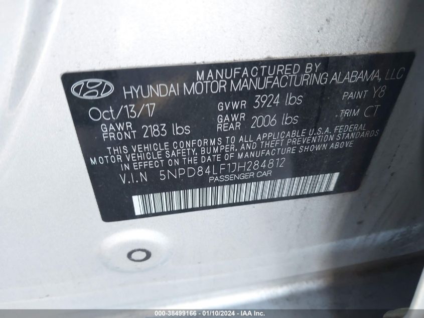 2018 HYUNDAI ELANTRA SEL/VALUE/LIMITED - 5NPD84LF1JH284812