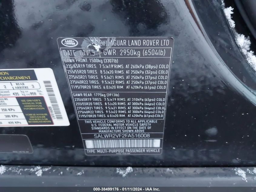 2015 LAND ROVER RANGE ROVER SPORT SC - SALWR2VF2FA516008
