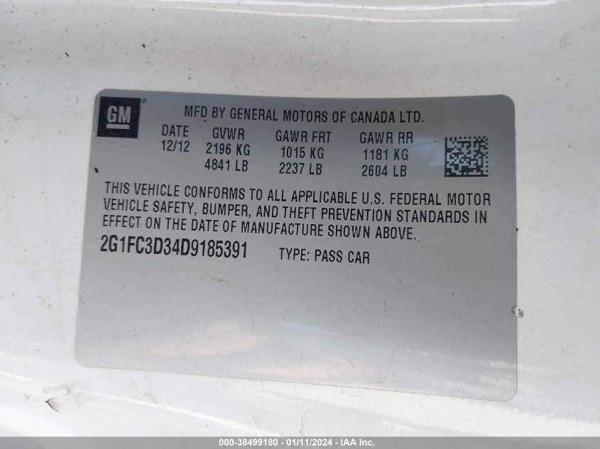 2013 CHEVROLET CAMARO LT - 2G1FC3D34D9185391