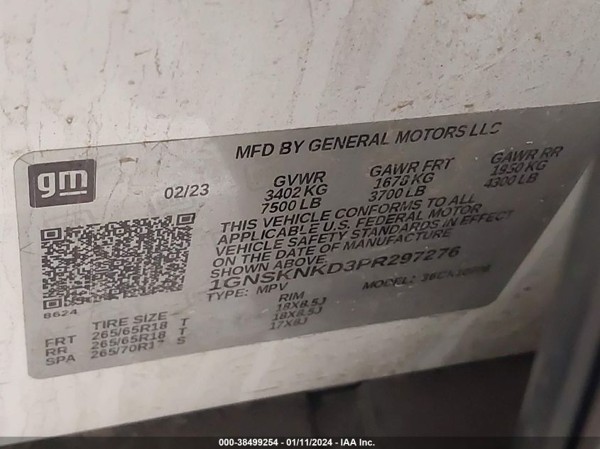 2023 CHEVROLET TAHOE 4WD LT - 1GNSKNKD3PR297276