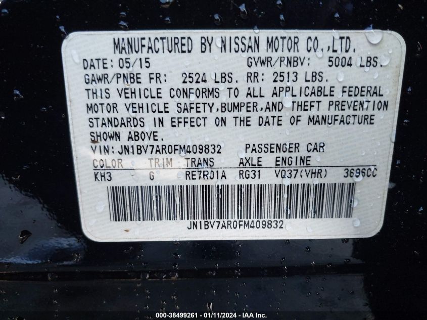 2015 INFINITI Q50 PREMIUM/SPORT - JN1BV7AR0FM409832