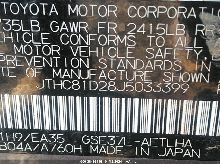 2018 LEXUS IS 300 - JTHC81D28J5033399