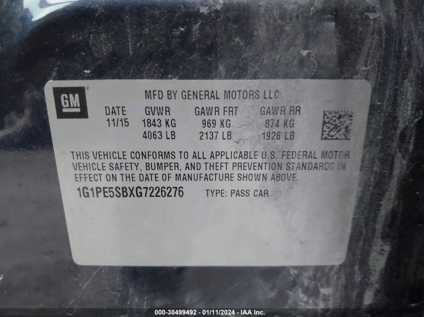 2016 CHEVROLET CRUZE LIMITED 1LT AUTO - 1G1PE5SBXG7226276