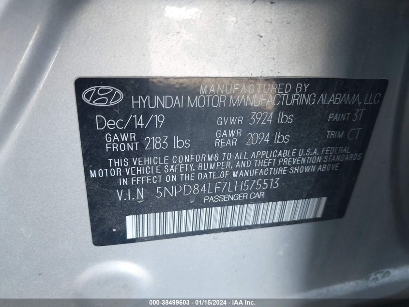 2020 HYUNDAI ELANTRA SEL - 5NPD84LF7LH575513