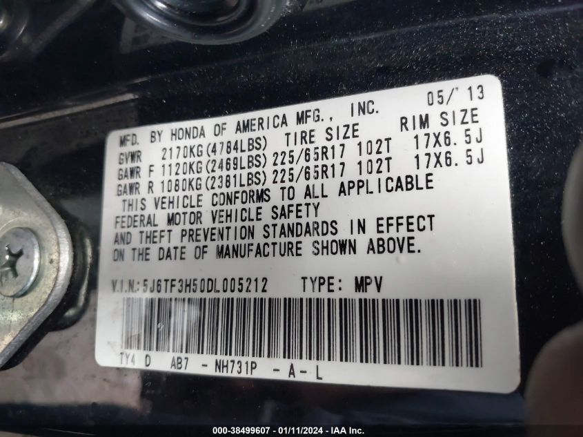 2013 HONDA CROSSTOUR EX-L - 5J6TF3H50DL005212