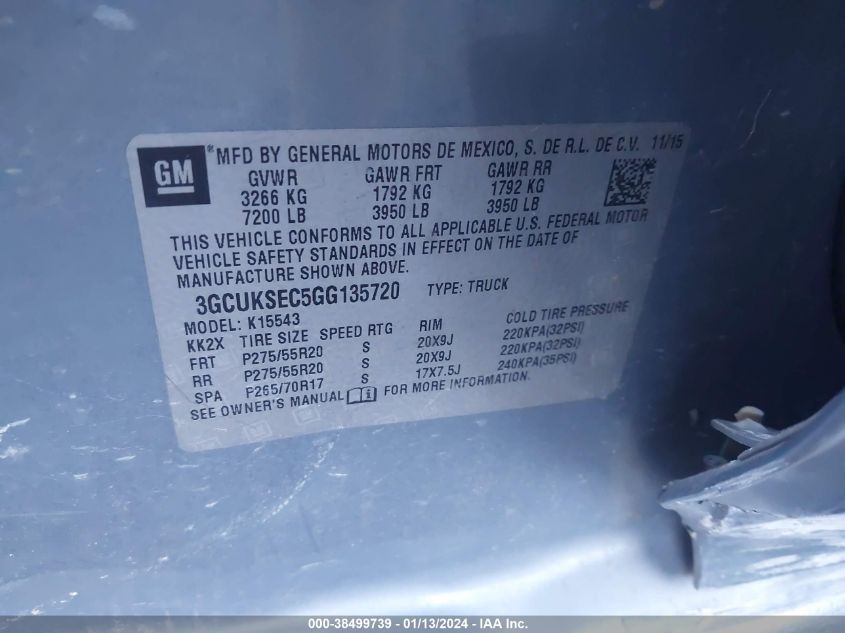 2016 CHEVROLET SILVERADO 1500 1LZ - 3GCUKSEC5GG135720
