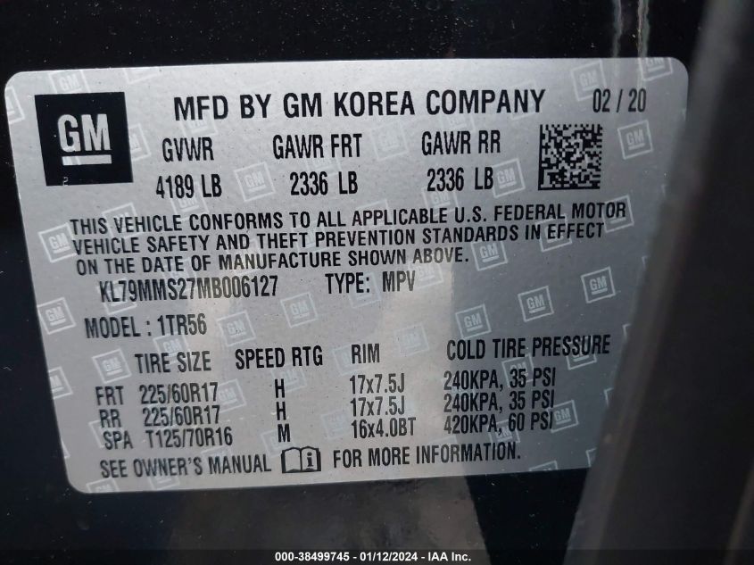 2021 CHEVROLET TRAILBLAZER LS - KL79MMS27MB006127