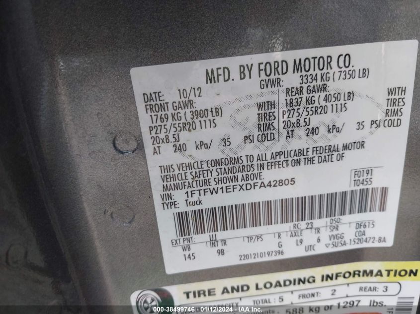 2013 FORD F-150 PLATINUM - 1FTFW1EFXDFA42805