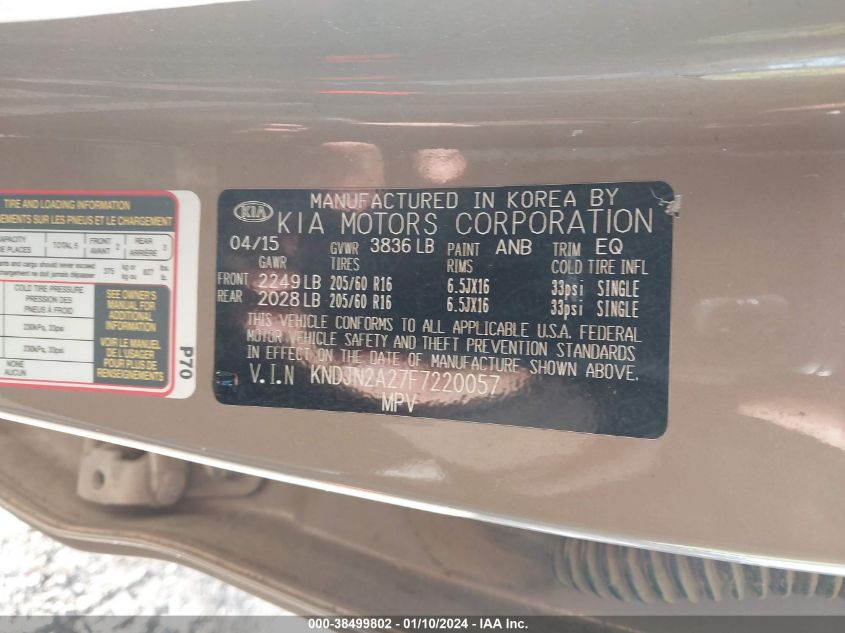2015 KIA SOUL - KNDJN2A27F7220057