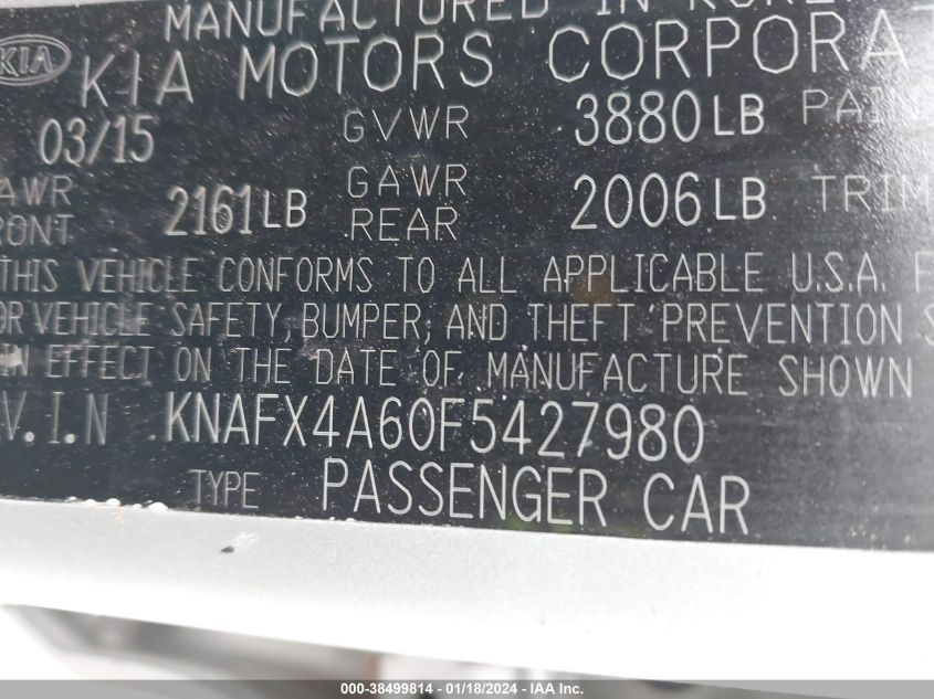2015 KIA FORTE LX - KNAFX4A60F5427980