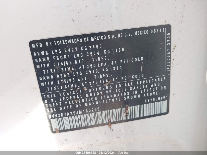 2018 VOLKSWAGEN TIGUAN SE/SEL - 3VV2B7AX9JM160269