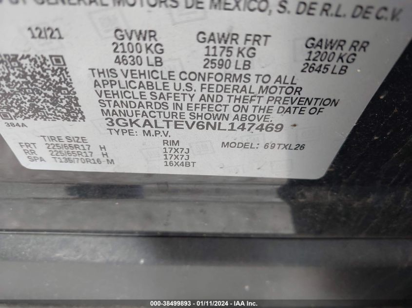 2022 GMC TERRAIN AWD SLE - 3GKALTEV6NL147469
