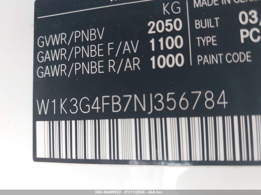 2022 MERCEDES-BENZ A-CLASS - W1K3G4FB7NJ356784
