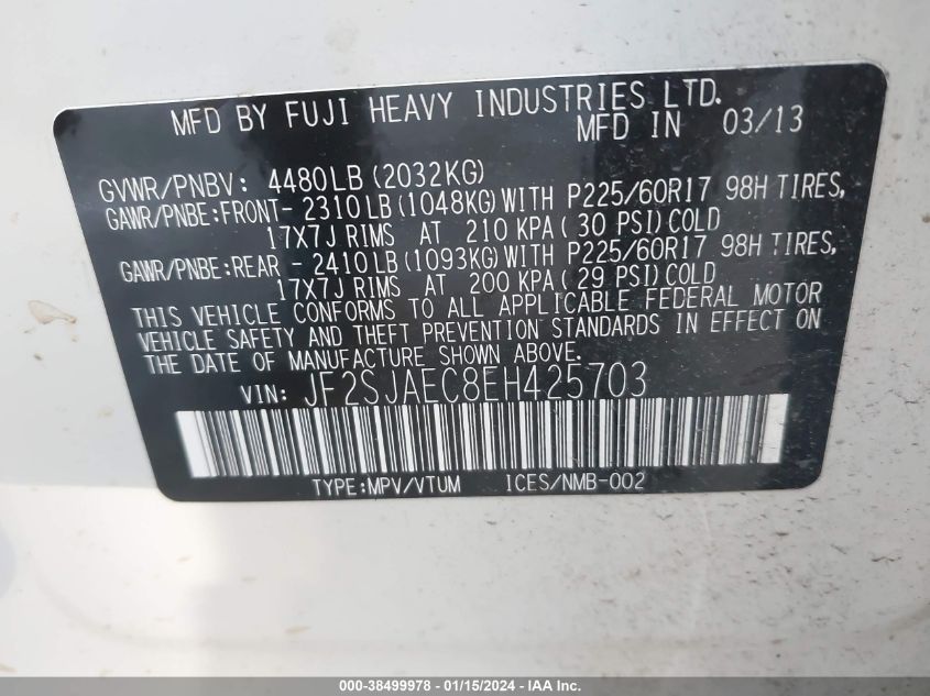 2014 SUBARU FORESTER 2.5I PREMIUM - JF2SJAEC8EH425703