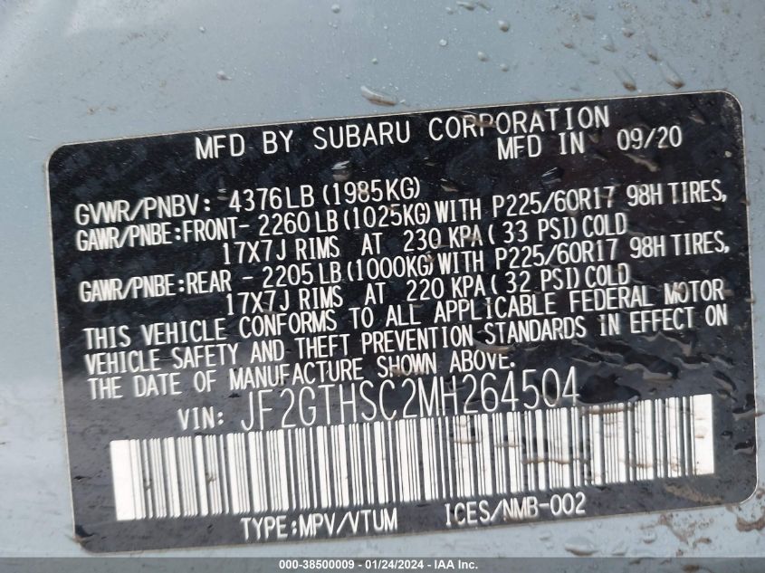 2021 SUBARU CROSSTREK SPORT - JF2GTHSC2MH264504