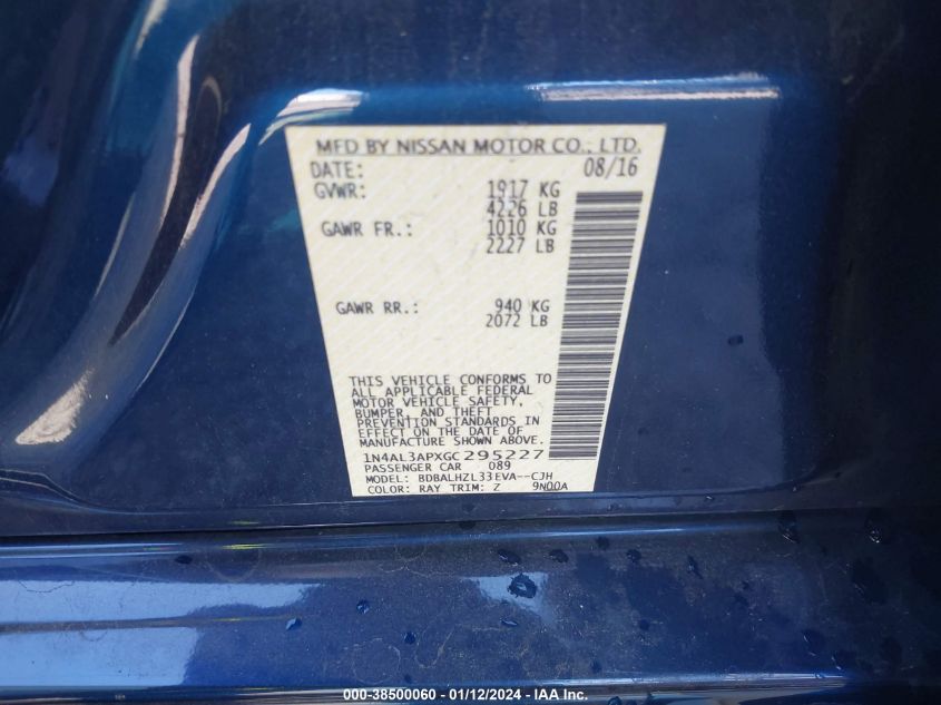 2016 NISSAN ALTIMA 2.5/S/SV/SL/SR - 1N4AL3APXGC295227