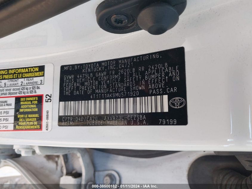 2021 TOYOTA CAMRY SE - 4T1T11AK9MU571920