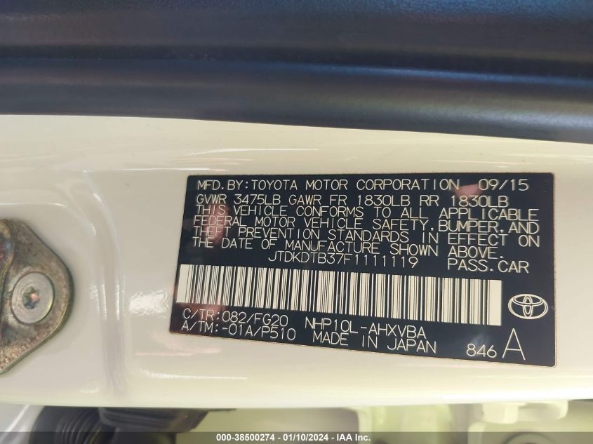 2015 TOYOTA PRIUS C TWO - JTDKDTB37F1111119