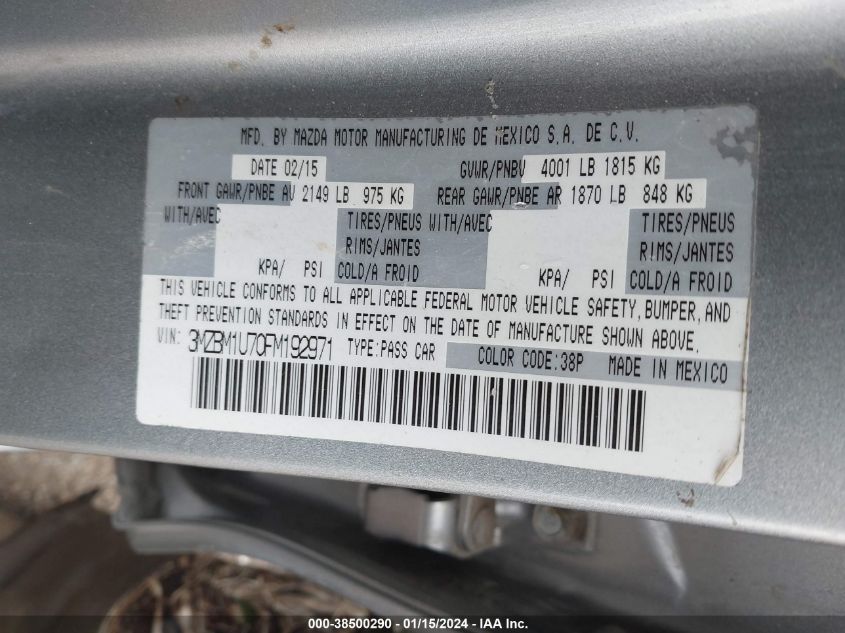 2015 MAZDA MAZDA3 I SPORT - 3MZBM1U70FM192971