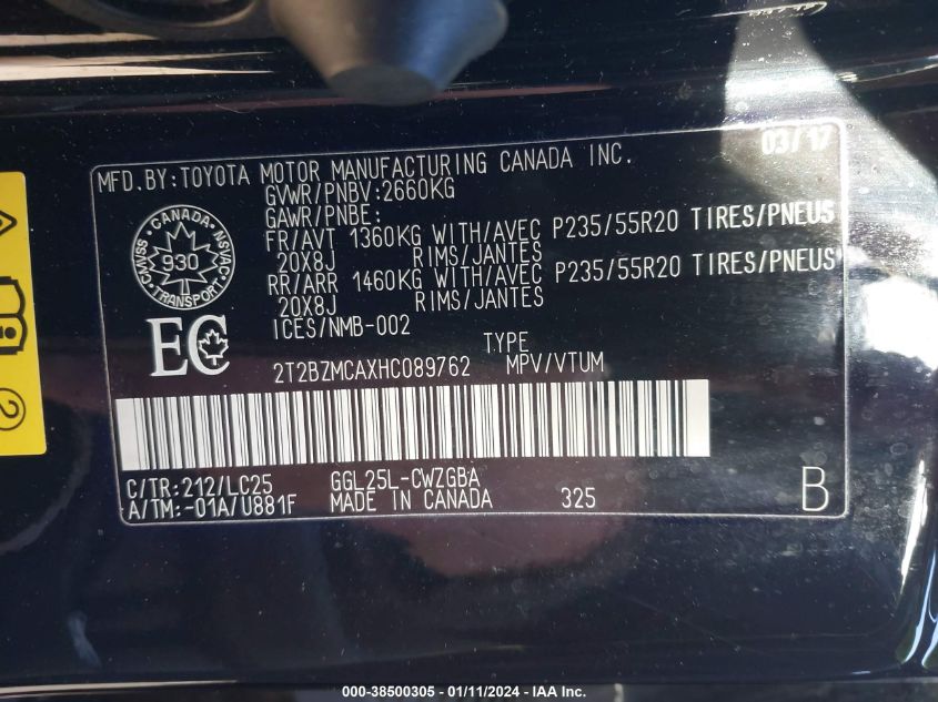 2017 LEXUS RX 350 350/BASE/F SPORT - 2T2BZMCAXHC089762