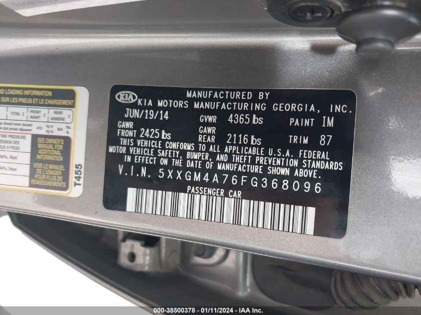 2015 KIA OPTIMA LX - 5XXGM4A76FG368096