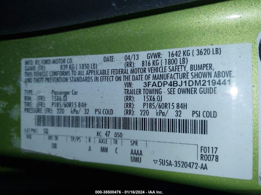 2013 FORD FIESTA SE - 3FADP4BJ1DM219441