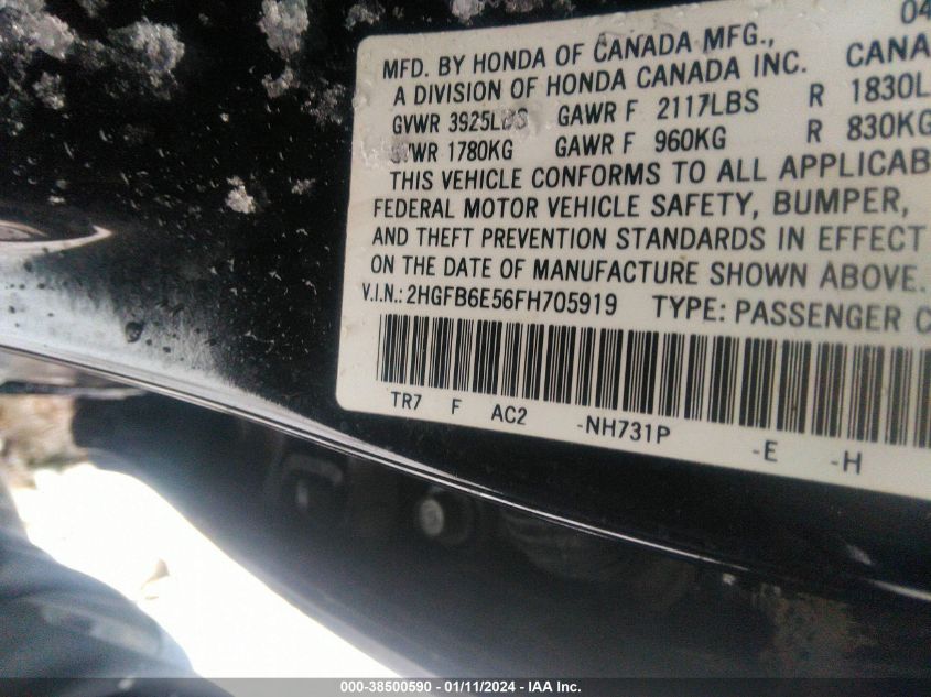 2015 HONDA CIVIC SI - 2HGFB6E56FH705919