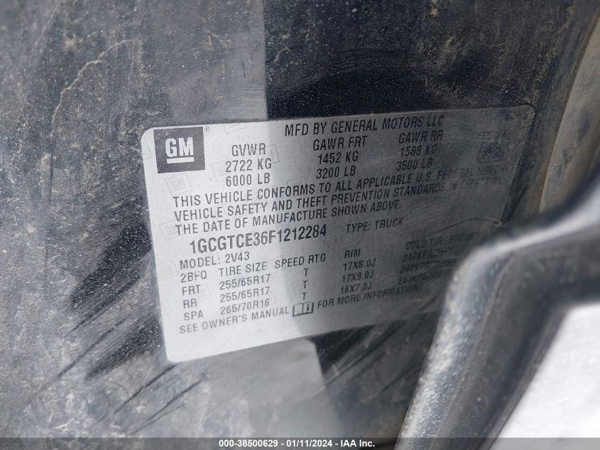 2015 CHEVROLET COLORADO Z71 - 1GCGTCE36F1212284