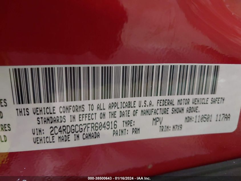 2015 DODGE GRAND CARAVAN SXT - 2C4RDGCG7FR604916