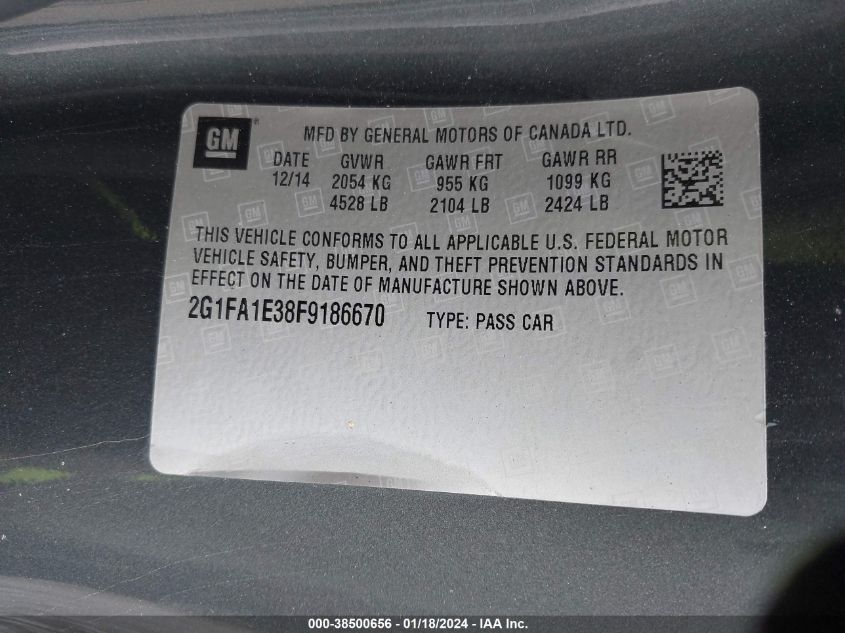 2015 CHEVROLET CAMARO 1LS - 2G1FA1E38F9186670