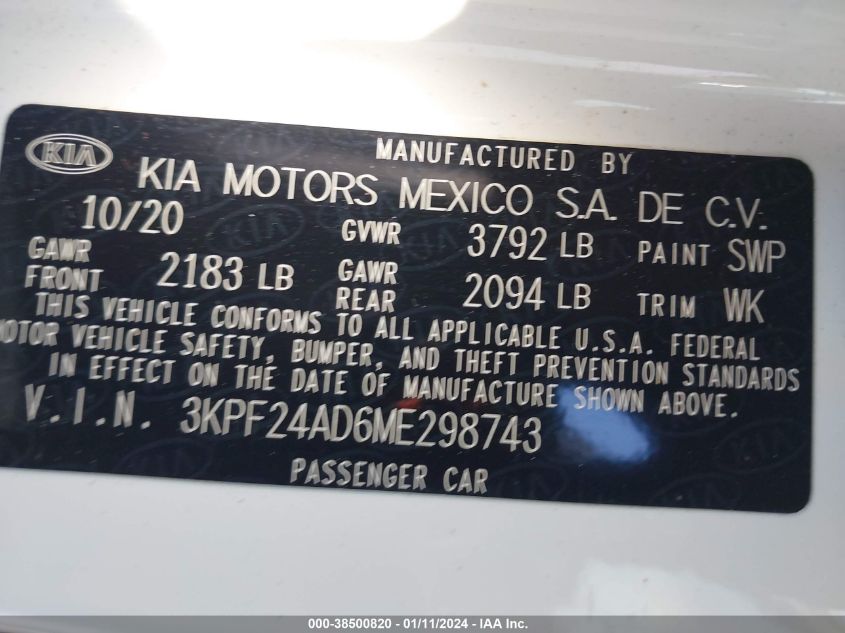 2021 KIA FORTE FE/LXS - 3KPF24AD6ME298743