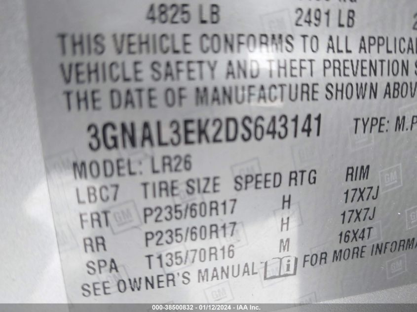 2013 CHEVROLET CAPTIVA SPORT LT 3GNAL3EK2DS643141